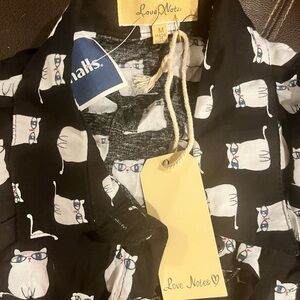 Love Notes Black and White Cat Pattern Shirt